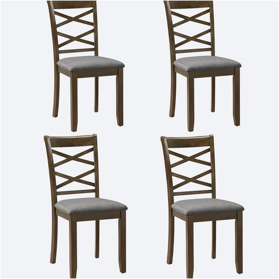 JERFIT Modern Upholstered Dining Chairs Set of 4, Walnut Wooden Kitchen Side Chairs with Padded Seat, Cross Back Design for Dining Room and Living Room