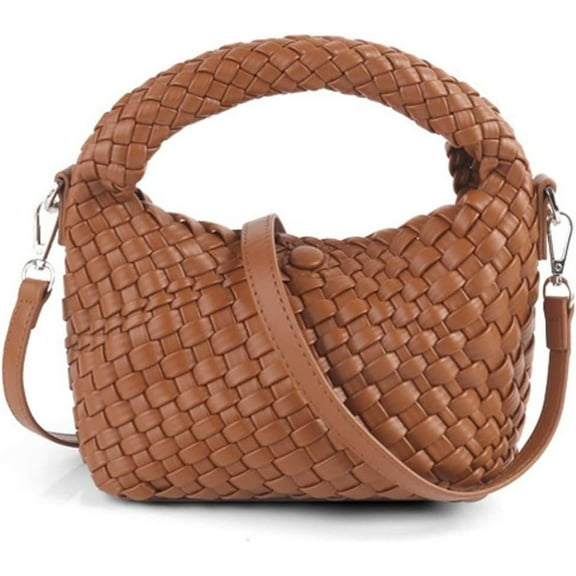 Derest Women Woven Tote Small Crossbody Bag, Fashion Weave Quilted Purse Shoulder Bag Woven Handbag with Detachable Strap