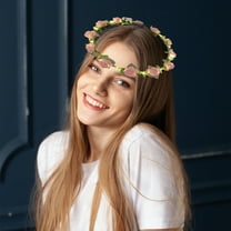 TOPRenddon Rose Red Rose Flower Crown Woodland Hair Wreath with 12 Light Festival Headband for Christmas Valentine's Day Mother's Day Stage Gifts