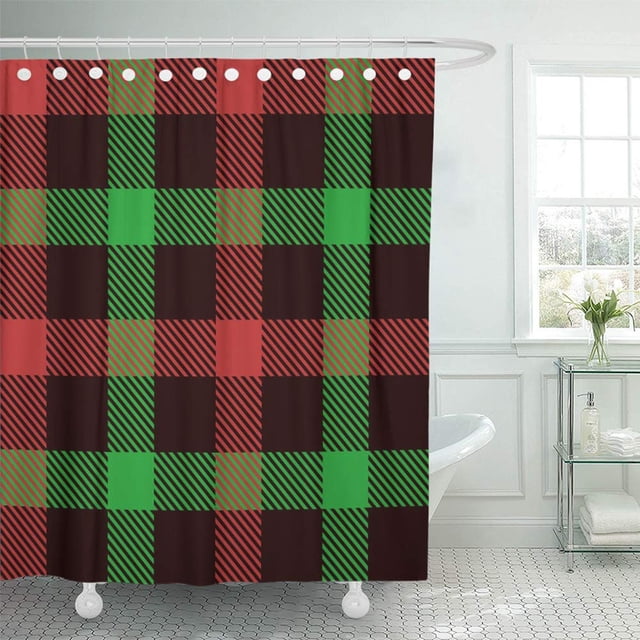 ABPHQTO Patrones de tartán navideño Muestras de cuadros adecuados Trajes de Año Nuevo Bien Cortina de ducha de baño 165x180 cm