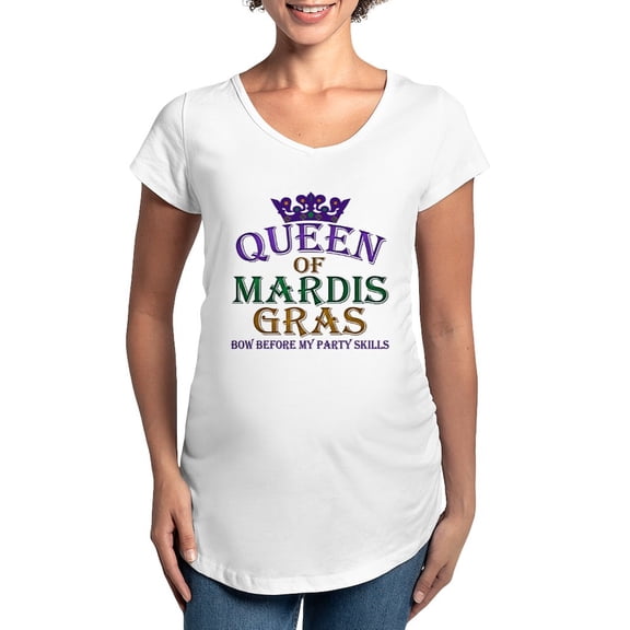 CafePress - Queen Of Mardis Gras Maternity T Shirt - Cotton Maternity T-shirt, Cute & Funny Pregnancy Tee