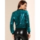 thumbnail image 5 of Chaqueta de Bombardero Allegra K de lentejuelas con Cremallera Y Manga Larga Recortada Blanco M, 5 of 6