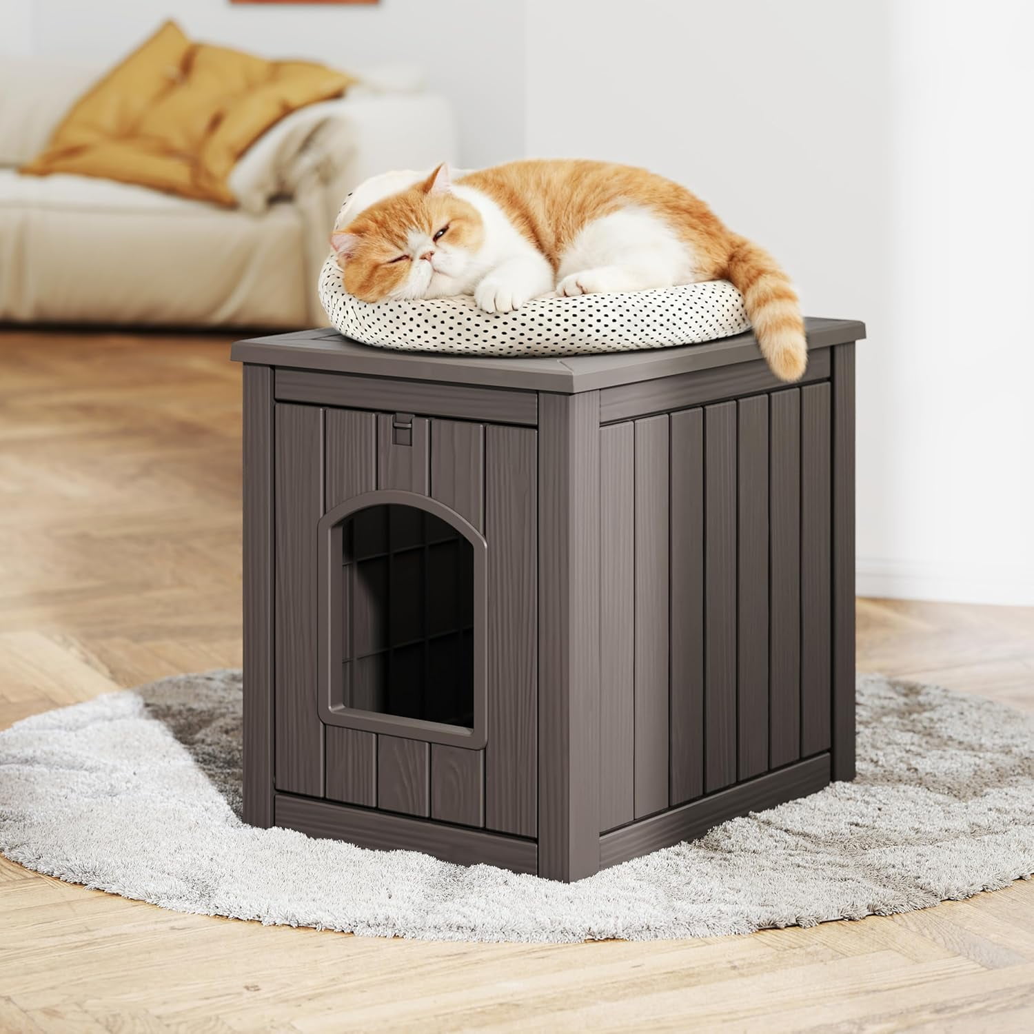 MorandiMal Litter Box Enclosure, Waterproof & Weatherproof Plastic Cat House for Indoor Outdoor Use, Multi-Functional Hidden Litter Box Furniture for Living Room, Backyard, Patio, Garage
