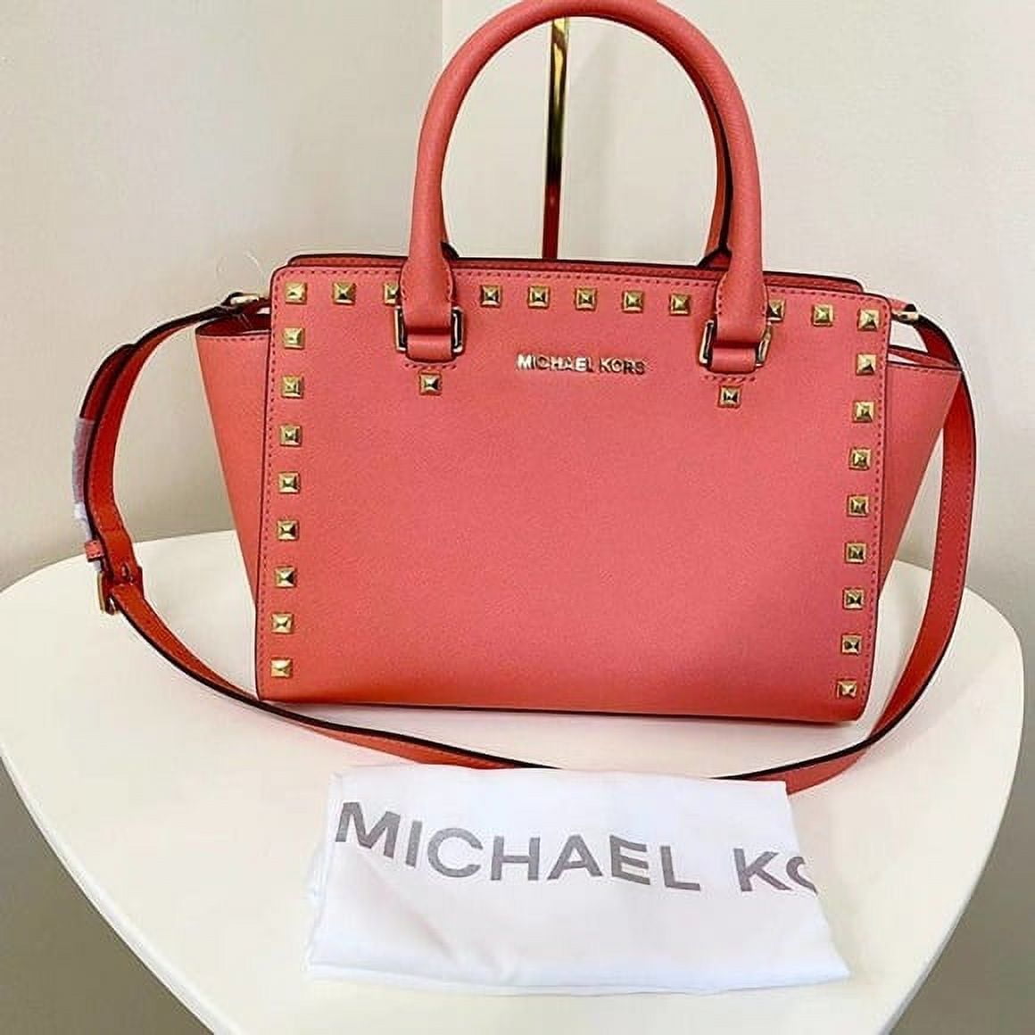 MICHAEL KORS leather studded handbag Brown Perforated floral Shoulder  crossbady | eBay