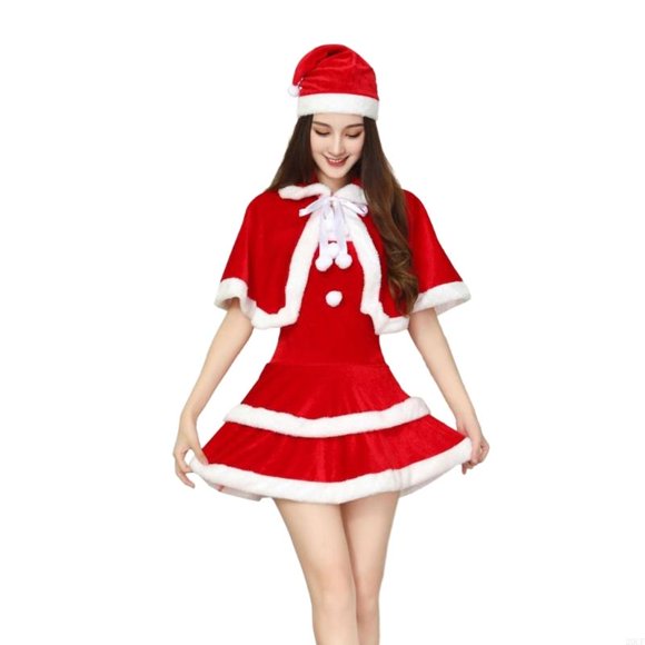 QueenLine Mrs. Santa Clauses Costume Christmas Cosplay Suit (Red, L)