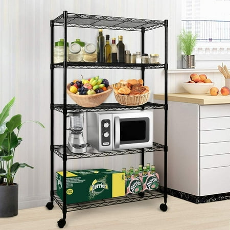 

Canddidliike Adjustable 5-Shelf Open Storage Utility Rack on Wheel Black