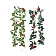 Koszal Xmas Artificial Rattan Wreath with Snow Pine Cone Red Fruits Hanging Party Decor