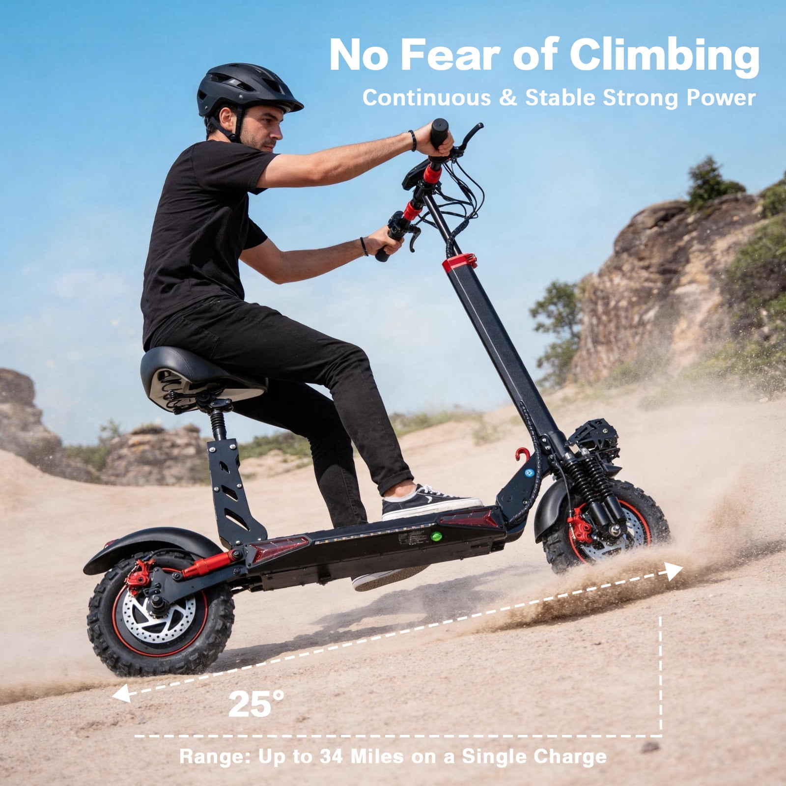 Electric Scooter with Seat, 34 Miles Long Range, Top Speed 31 MPH