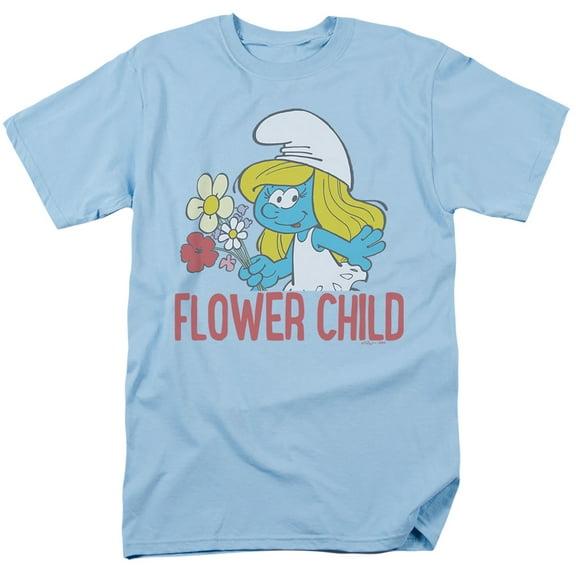 The Smurfs Flower Child Smurfette Unisex Adult T Shirt, Light Blue, Medium