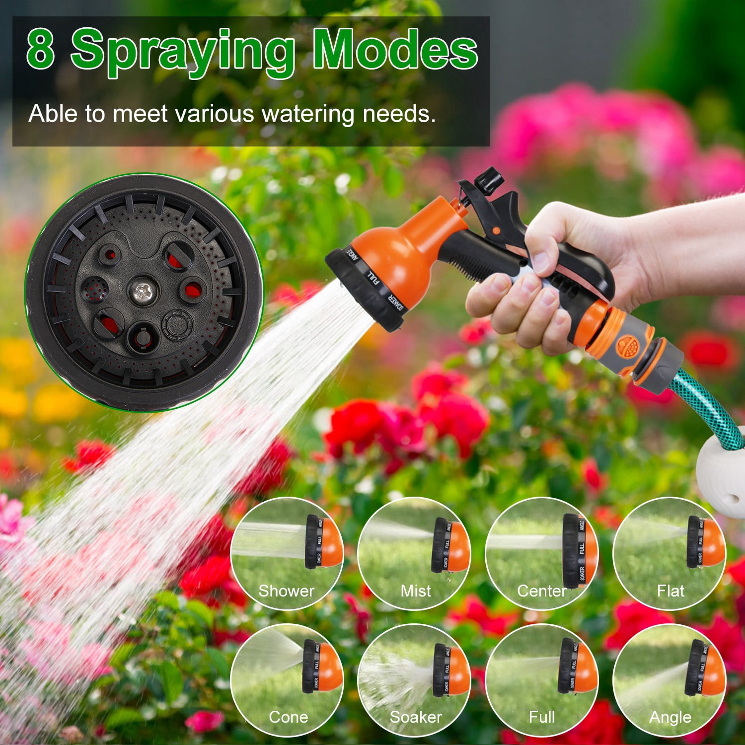 Moclever 98.43ft Retractable Garden Hose Reel, 180° Swivel Wall Mounted Automatic Water Hose Reel with Any Length Lock 8 Pattern Spraying Modes for Lawn Garden, Beige