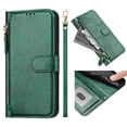 thumbnail image 3 of Zipper Wallet Case for iPhone 17 Pro Max with Card Slots & Wrist Strap, Flip Cover Stand Green, 3 of 5