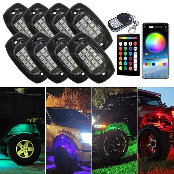 AUXITO 8x RGB LED Rock Exterior Decorative Lights fits Universal Under Car Multicolor, 8 Pieces