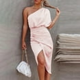 thumbnail image 2 of Summer Savings Clearance! yoeyez Wedding Guest Dresses for Women Ruched Summer Elegant One Shoulder Slit Solid Color Party Formal Cocktail Dress, 2 of 6