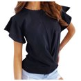 thumbnail image 3 of Xuyuer Women 2026 Summer Crew Neck Short Sleeve Tops Ribbed Knit Slim Fit Fashion Basic Tee Shirts Casual Going Out Top Shirts Basic Slim Fitted Crop Tops 2026 Summer Y2k Spring Clothes, 3 of 3