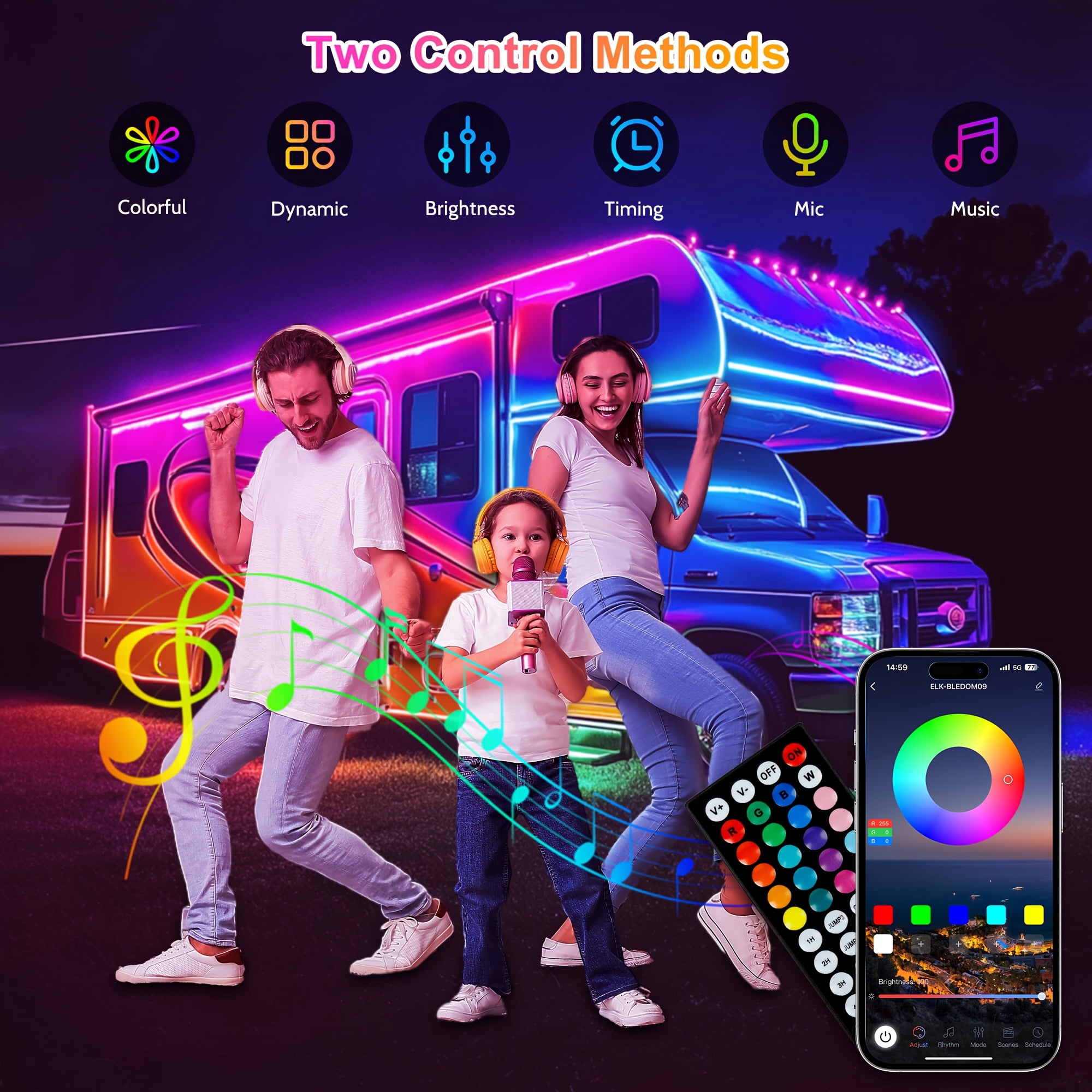 DOLIZU Led Strip Lights, 20ft Light Strips with App Control Remote, 5050 RGB Led Lights for Bedroom, Music Sync Color Changing Lights for Room Party, Suitable for RV decoration.