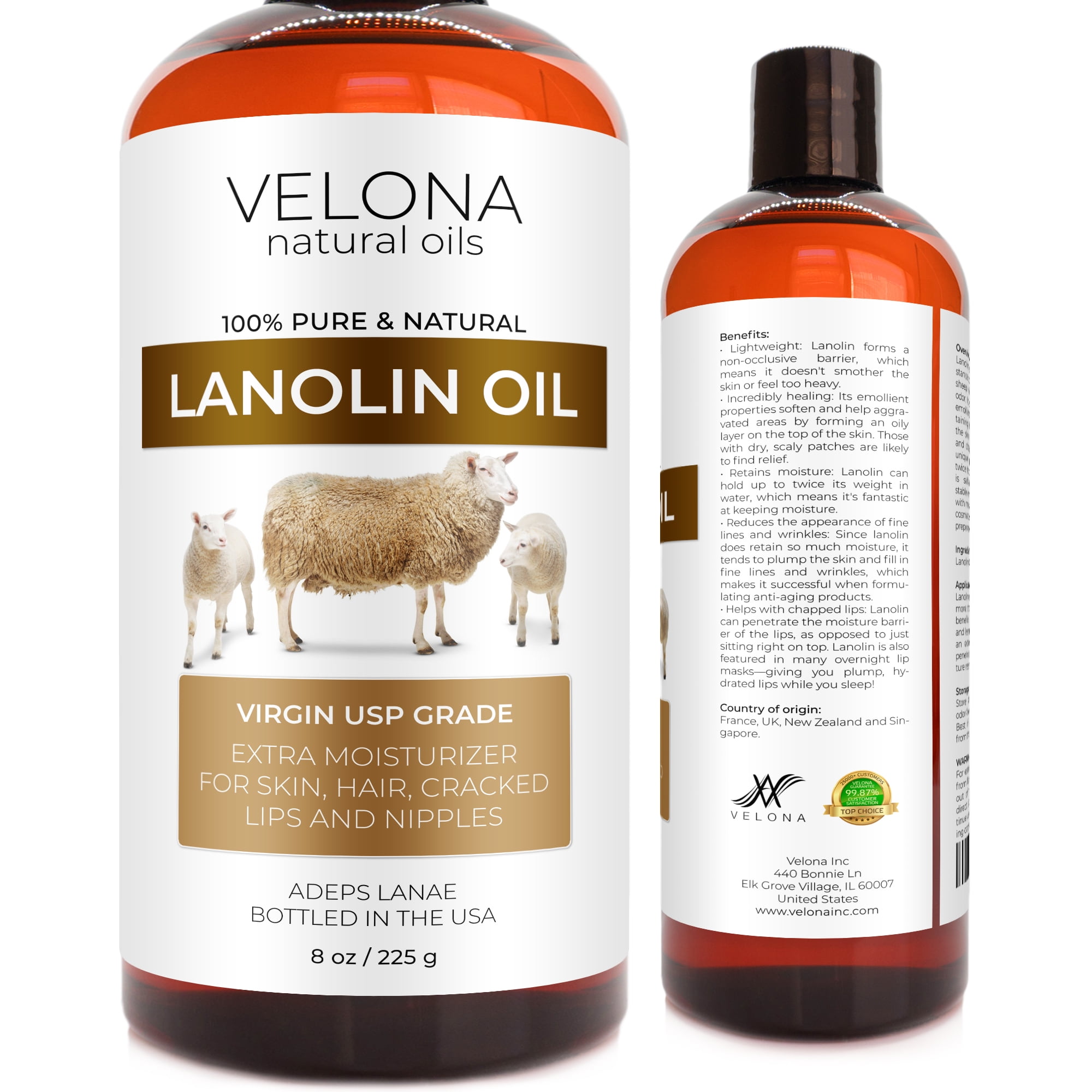 Velona Lanolin Oil 8 oz USP Grade 100 Pure and Natural Carrier Oil