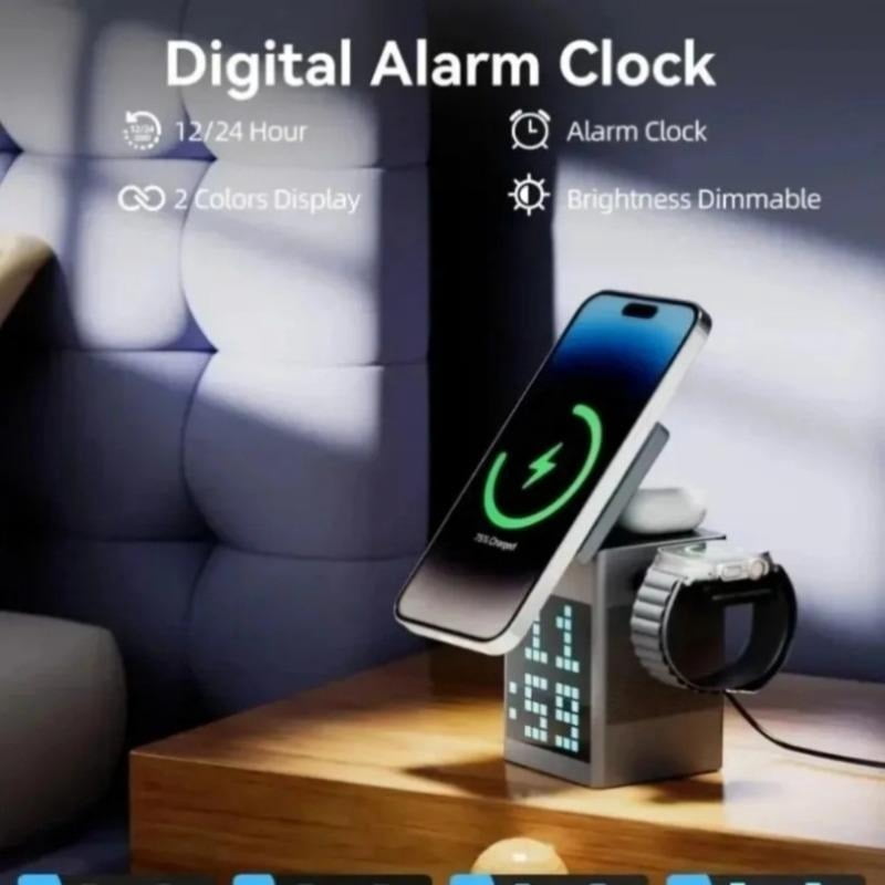 6-in-1 Wireless Charging Dock with Speaker, Digital Clock & Ambient Light - Magnetic Fast Charger for iPhone 16/15/14/13/12 & AirPods | Perfect Tech Gift