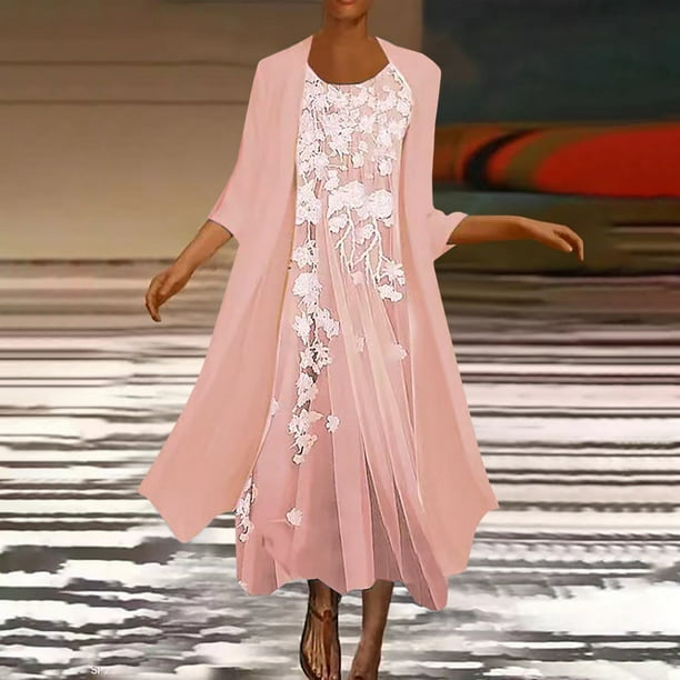 Mrat Two-Piece Set Maxi Dress for Womens Flowy Chiffon Cardigan