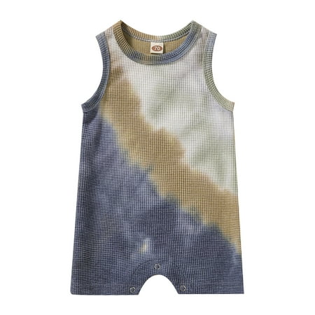 

Suanret Newborn Baby Boys Girls Summer Waffle Playsuit Toddler Sleeveless Tie-dye Print Round Neck Romper Jumpsuit Yellow Apricot 0-3 Months