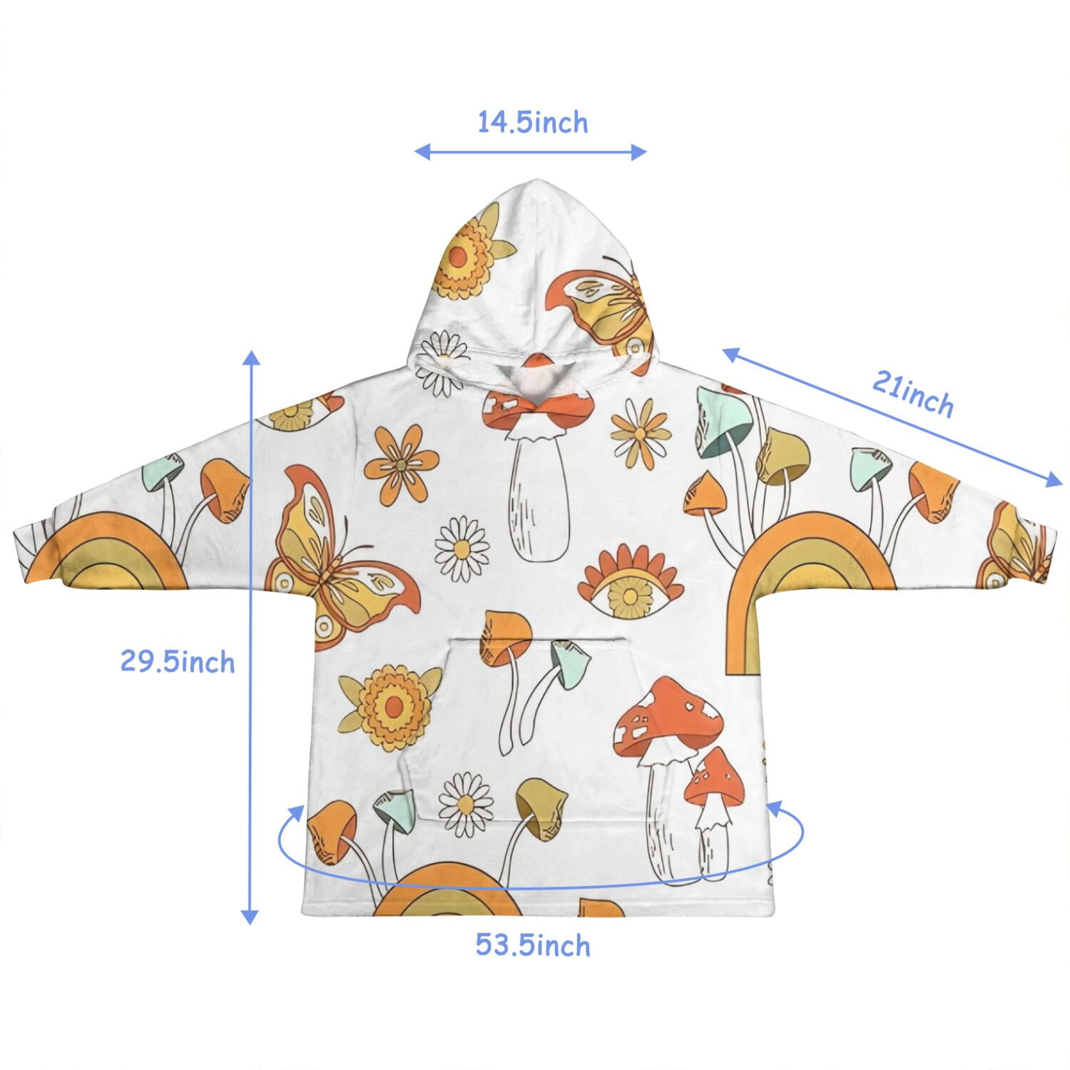Red Mushroom Rainbow White Pattern Blanket Hoodies for Kids 6-13YR Oversize Wearable Blanket Hoodies for Boys Girls Teens