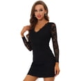 thumbnail image 1 of INSPIRE CHIC Mini vestido ajustado elegante de malla transparente de manga larga con encaje elástico para mujer Negro L, 1 of 5