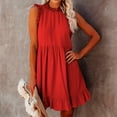 thumbnail image 2 of Baqcunre Women'S Casual Dresses Women'S Fashion Casual Solid Color Round Neck Ruffled Waist Dress Womens Dresses Midi Dress Red Dress XXL, 2 of 5
