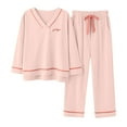 thumbnail image 1 of Timegard Womens 2 Piece Pajamas Sets V Neck Long Sleeve Tops Drawstring Wide Leg Pants with Pockets Lounge Outfit, 1 of 5