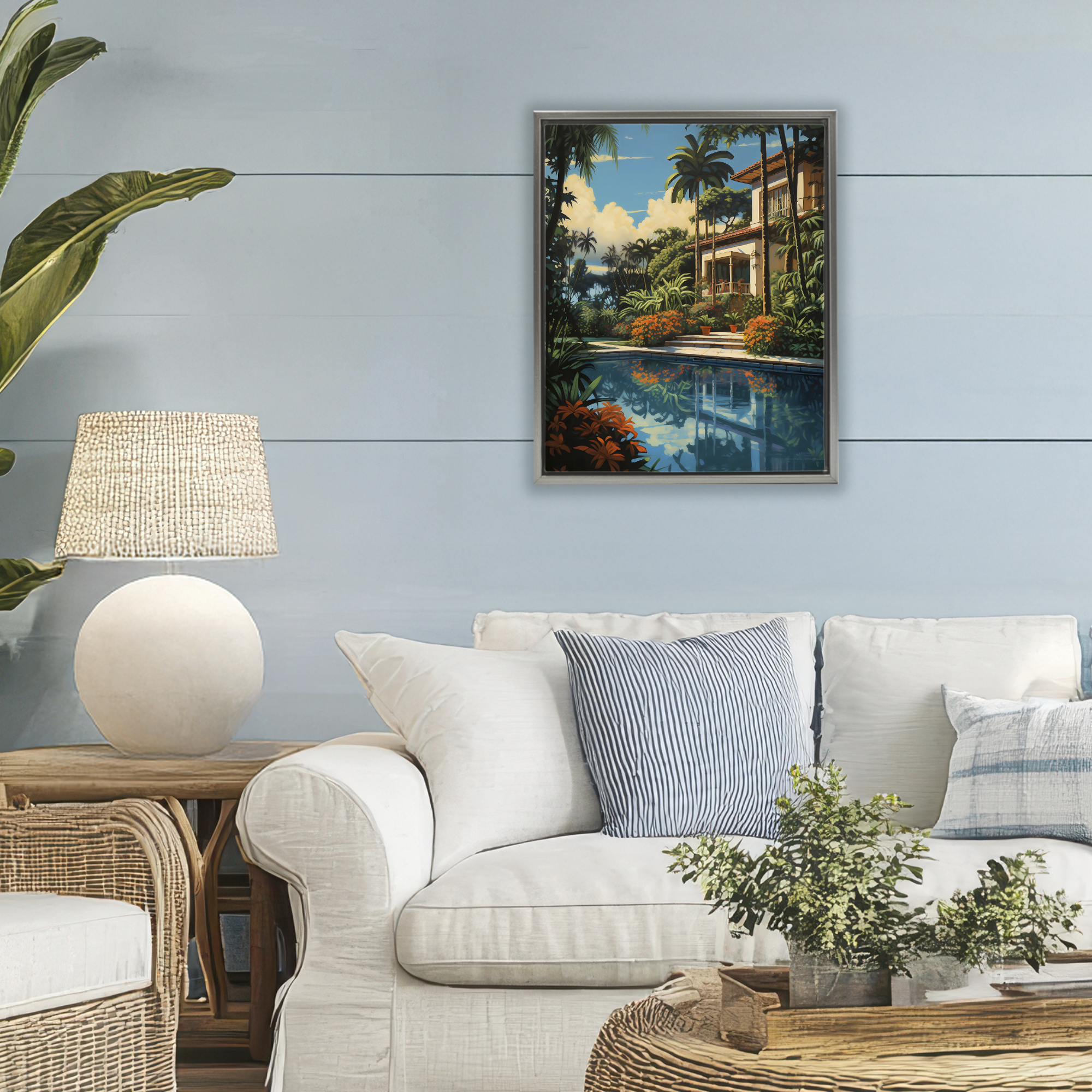 Stupell Industries Tropical Tranquility Villa Gray Framed Floater Canvas Wall Art, design by Creative Studio