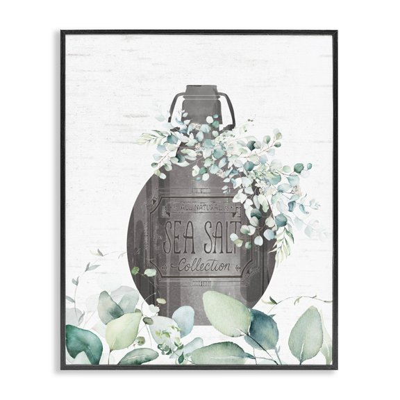 Stupell Industries French Country Sea Salt Collection Bottle Black Framed Giclee Art, 11 x 14, by Lettered and Lined