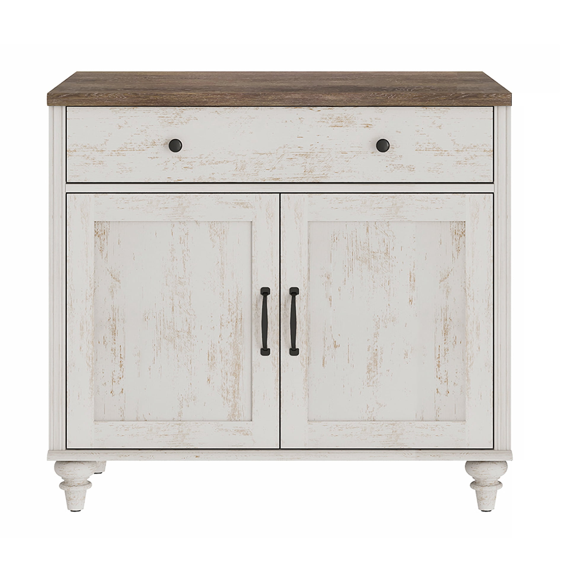 72"H × 34"W Farmhouse Wooden Library Bookcase with Spacious Storage Cabinet, Freestanding Bookshelf for Living Room, Office & Study Room, Rustic white