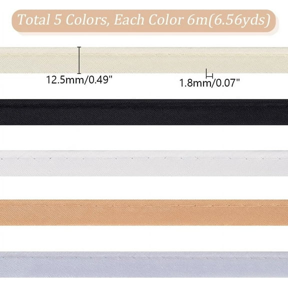 6.56 Yards Double Fold Bias Tape for Sewing 5 Colors 12mm (1/2 Inch) Polyester Satin Bias Piping Type