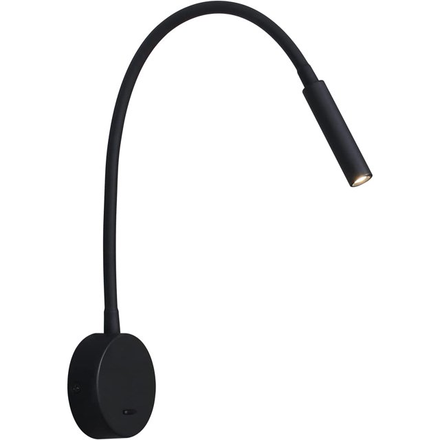 Lámpara de lectura negra, lámpara de cuello de cisne flexible LED de 3 W, 3000 K, luz de lectura de pared de 240 V con interruptor para dormitorios, salas de estar y salas de estar interiores.