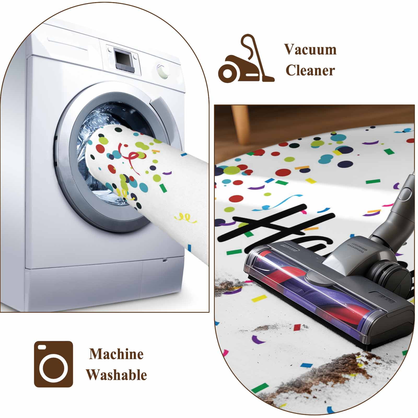 White Birthday Large Area Rugs for Bedroom Living Room, Non Slip Carpet Bedside Rug, Colorful Confetti Ribbons Polka Dots Classroom Rectangular Floor Cover Kitchen Accent Rug 3'x5' for Office