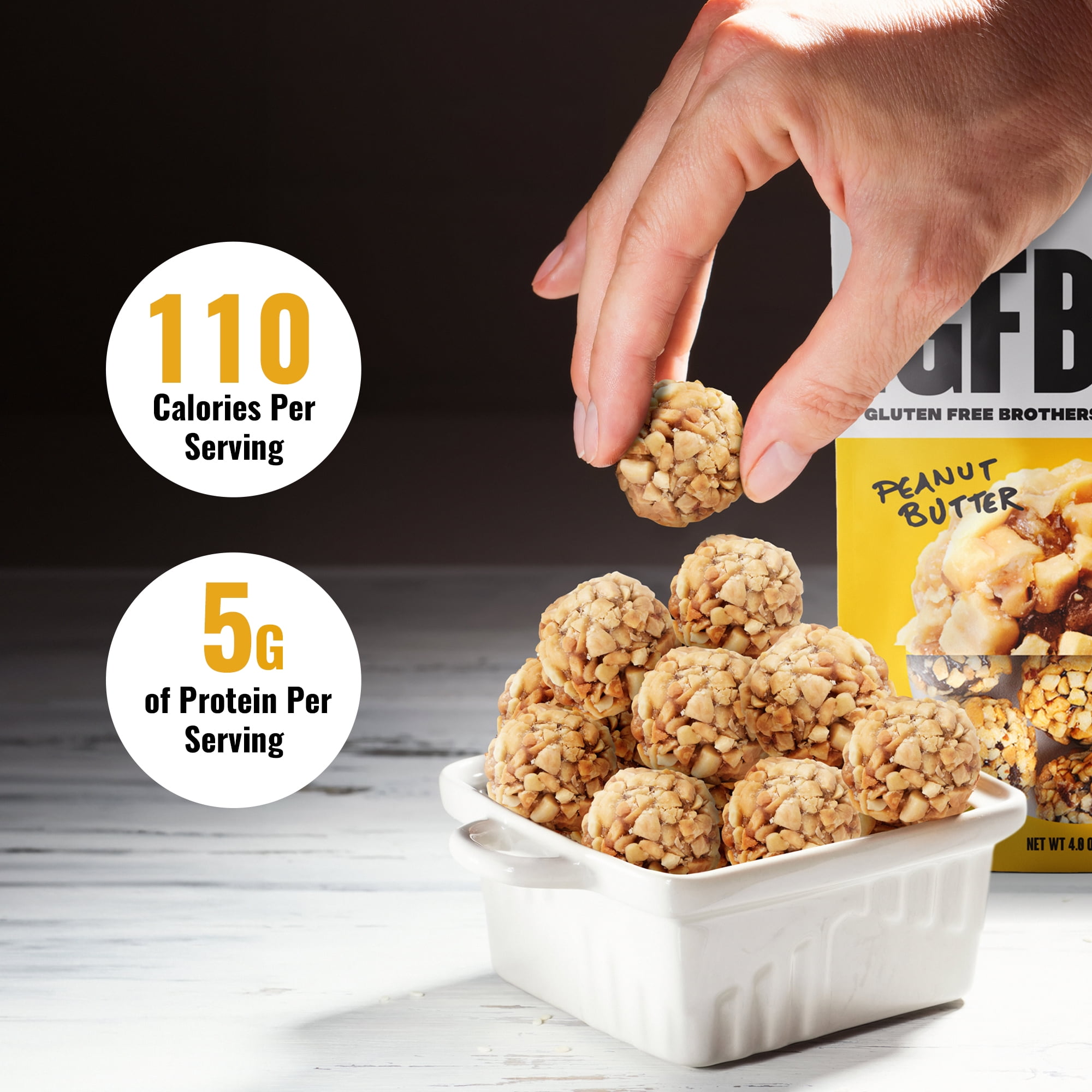 The Gluten Free Brothers Peanut Butter Bites, Protein Balls – Non GMO, Soy Free, Vegan – 4 oz (6 ct)