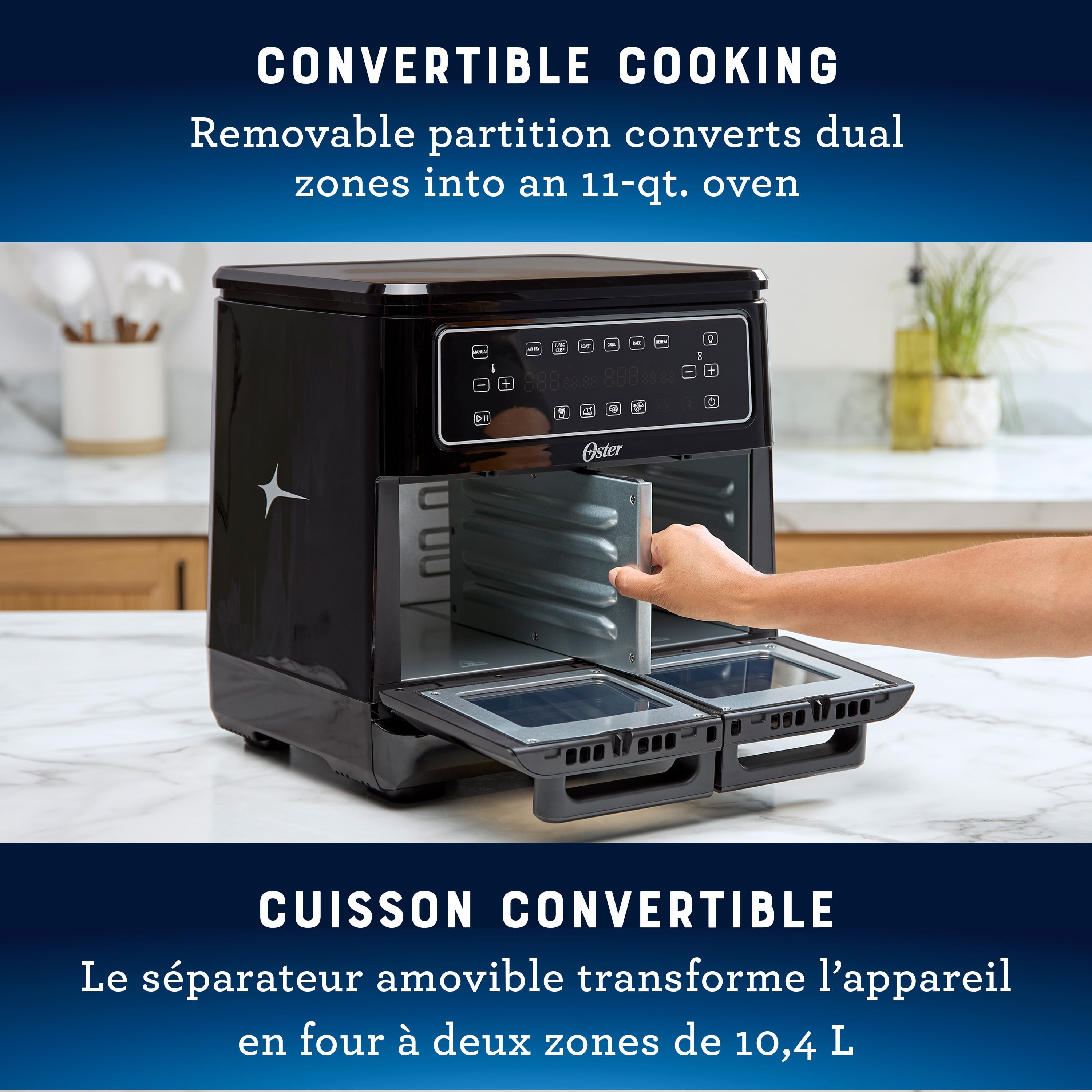 Oster 11-Quart Flex Air Fryer Oven, Dual Air Fryer with 2 Cooking Zones, Double Air Fryer with 6 Cooking Functions, Large Air Fryer with 2 Frying Baskets