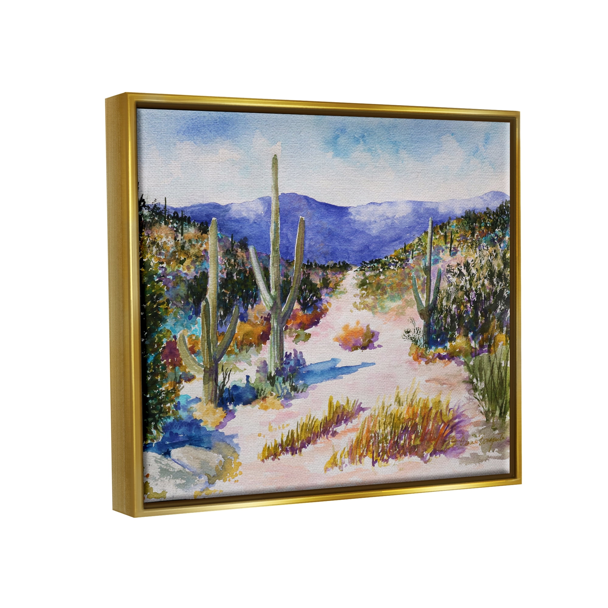 Stupell Industries Desert Scenery Painting Nature Painting Gold Floater Framed Art Print Wall Art, 31 x 25