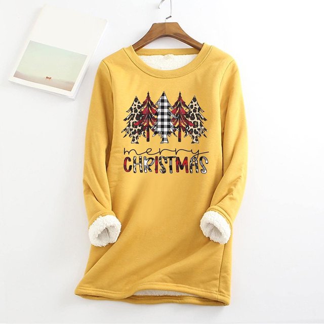 Chandails en Molleton pour Filles Mode Féminine de Noël Imprimé Manches Régulières Hiver Ample Vacances Décontracté Manches Col Rond Chemise Hauts Tenues de Travail pour Femmes en Liquidation