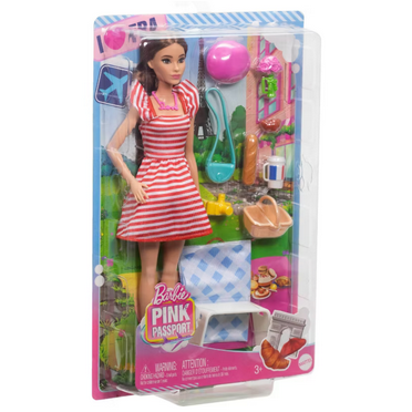 Barbie Pink Passport Paris Doll Set with Clothes & Picnic Toy New with Box