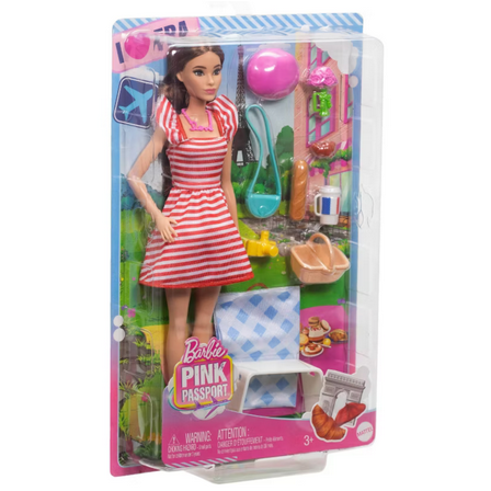 Barbie Pink Passport Paris Doll Set with Clothes & Picnic Toy New with Box
