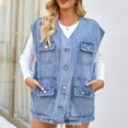 thumbnail image 6 of APEXFWDT Women's Sleeveless Denim Vest V Neck Button Down Jean Waistcoat Jacket Oversized Jean Denim Jacket Vest Top with Pockets, 6 of 7