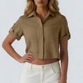 thumbnail image 5 of TaTaai Women's Short Sleeve Crop Shirt with Button-Down Collar, Patch Pockets, Rolled Tab Sleeves, and Casual Modern Fit Gift, 5 of 7