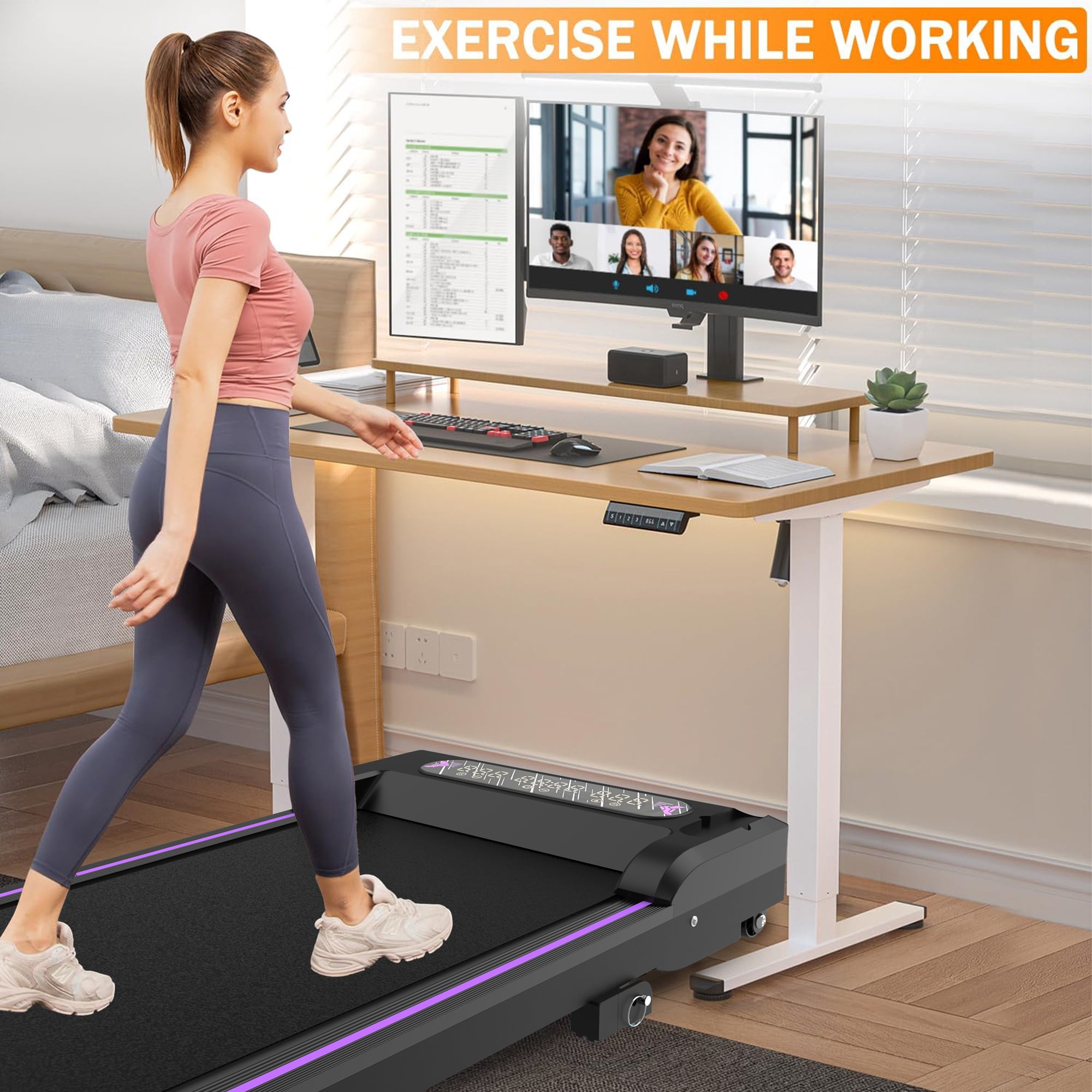 Kdymod Walking Pad Treadmill for Home with Handle Bar & Incline，Foldable Under Desk Treadmills with Remote,Walking Treadmill Jogging Machine for Home Office,Black