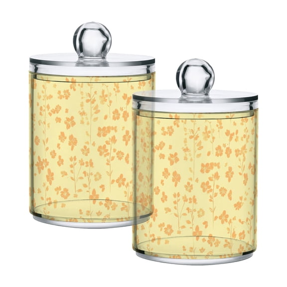 Golden Floral Pattern Cotton Swabs Cans Translucent Plastic Canisters Dustproof Lid for Bathroom Storage