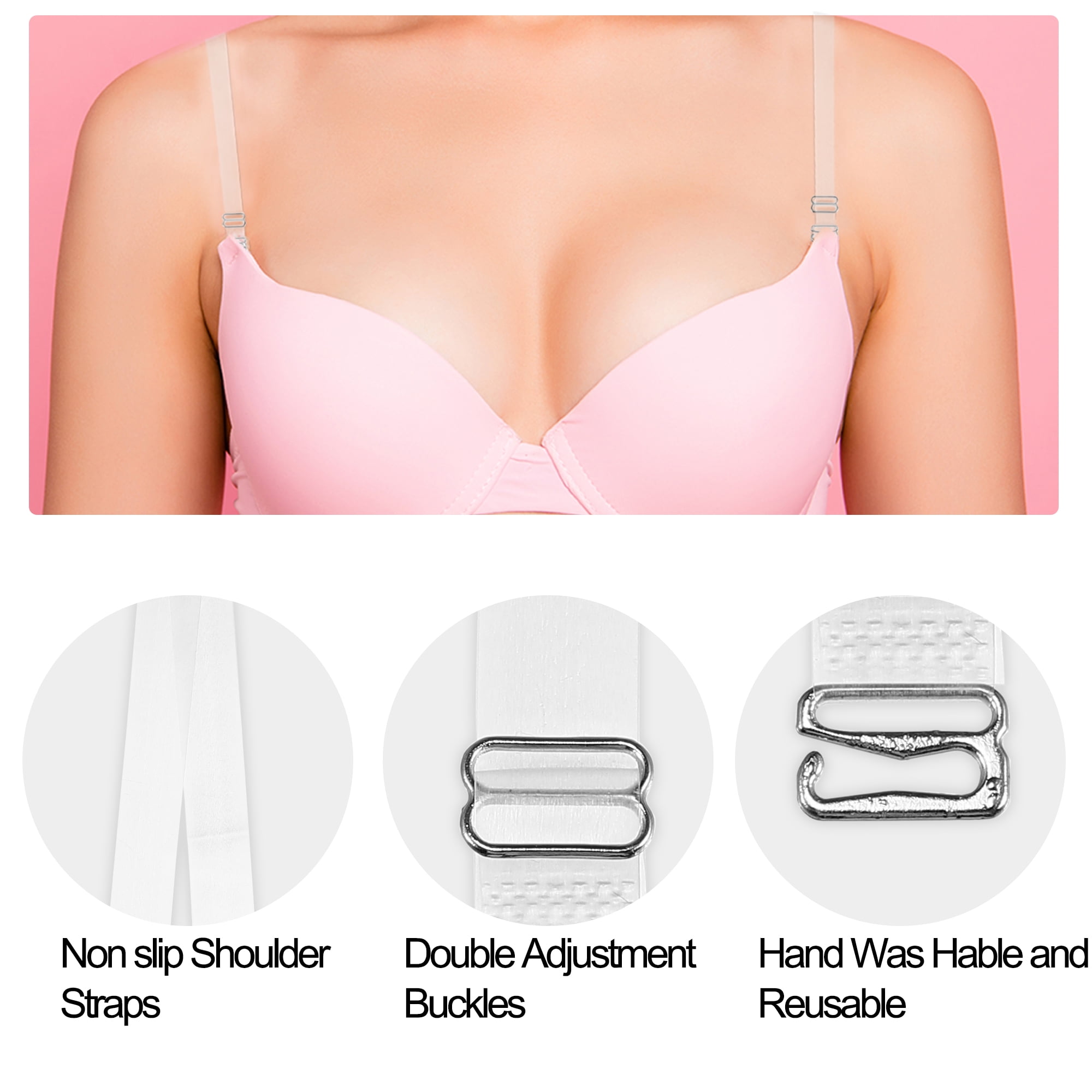 Unique Bargains 3Pairs Clear Bra Strap Stainless Steel Hook Shoulder Strap ABS 18mm 12mm