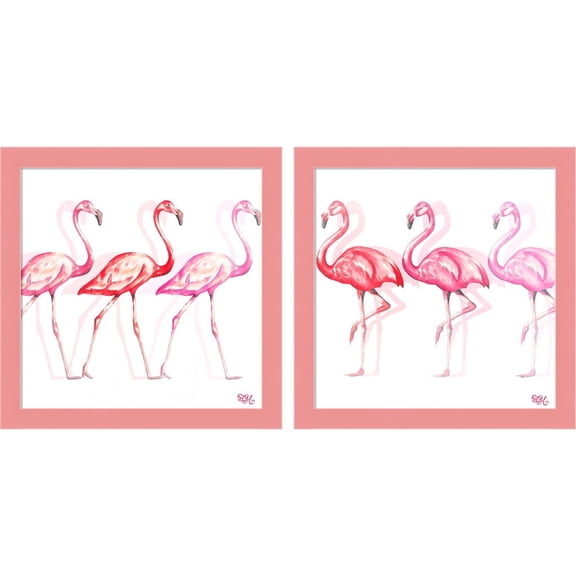Great Art Now Flamingo Trio by Tiffany Hakimipour, 2 Piece Framed Art Set Each 13.5"W x 13.5"H