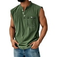 thumbnail image 2 of LISTHA Men's Tank Tops Button Distressed Washed Sleeveless Vintage Tee Casual Gym Solid T-Shirt with Pocket Dark Green 3XL, 2 of 5