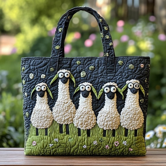 Quilted Tote Bag, Cozy Sheep, Quilted Shoulder Bag, Gift for Her, Everyday Bag, Reusable Market Tote