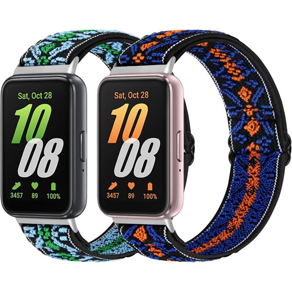 shiyou-Elastic Nylon Sport Bands Compatible with Samsung Galaxy Fit 3 Women Men, Adjustable Stretchy Comfortable Nylon Straps Bracelet Replacement Solo Loop Wristbands (2 Pack)