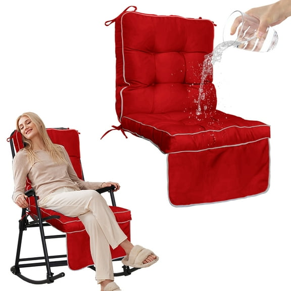 Outdoor High Back Chair Cushion,Water Resistant Tufted Adirondack Rocking Chair Cushion with Ties