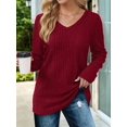 thumbnail image 5 of Womens Long Sleeve Tops V Neck Shirts Light-Weight Tunic Sweaters Fashion Red L, 5 of 9